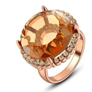 Crystal Statement Large Round Cocktail Ring Black Plated